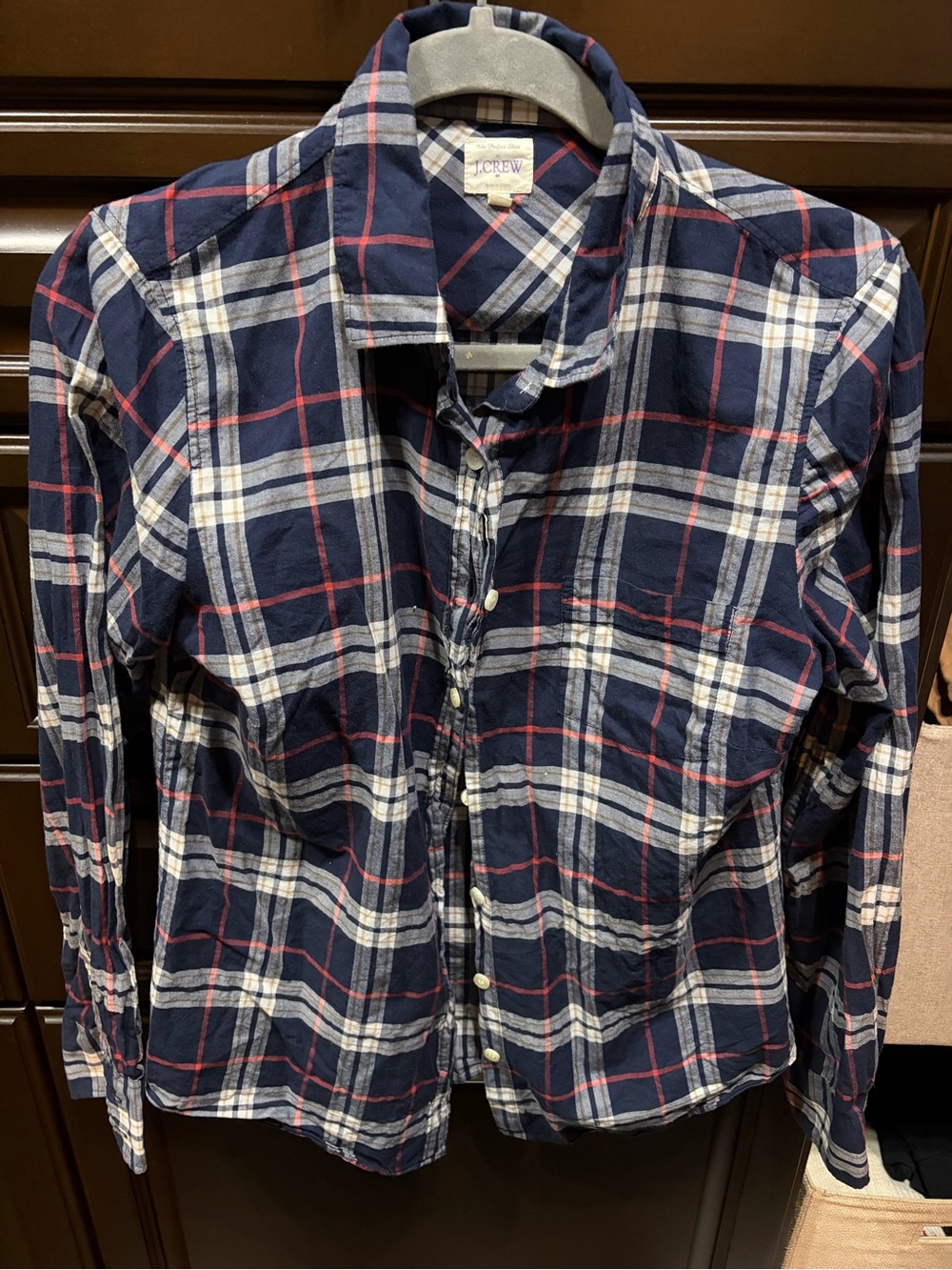 J. Crew Navy, Red & White Plaid Button-Down Shirt